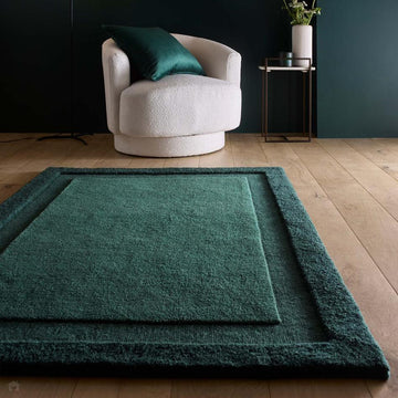 Stacked Border Dark Green Rug-Origins-Rug Love - The Most Loved Rug Store
